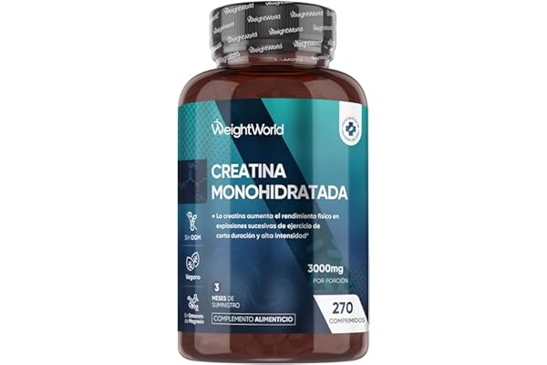 Creatina Monohidratada 3000mg, 270 Comprimidos, 3 Meses de Suministro - Suplemento Deportivo Apto para Veganos, 3 Comprimidos al Día, Sin OGM ni Estearato de Magnesio