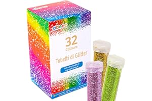 abeec Tubetti di Glitter in 32 Colori Assortiti e Vibranti | 32 Barattoli di Glitter o Brillantini per Bambini | Aggiungi un Extra Luccichio a Qualsiasi Kit per Lavoretti o Kit per Slime, blu, giallo