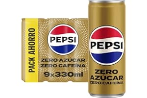 Pepsi Zero sans caféine Rafraîchissement de cola avec zéro sucre et zéro calorie, lot de 9 canettes de 330 ml, 2,97 litres au total