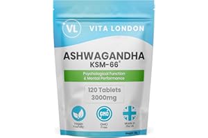VL VITA LONDON Ashwagandha KSM-66 High Strength Tablets 3000mg | 2 Month Daily Supply | 120 Organic Supplement Tablet (Not Capsule, Gummies or Powder) | Made in UK | Vegan