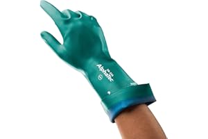 Ansell AlphaTec 58-335 Gants de Travail Chimique, Protection Haute Performance, Enduction Double Couches, Gant Nitrile Impérméable Étanche, Réutilisable, Homme Femme, Vert, Taille M (12 Paires)