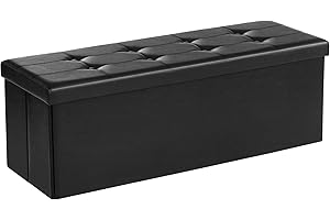 SONGMICS Cassapanca Contenitore 120L, Pouf Contenitore, Panca Poggiapiedi Pieghevole, Capacità di Carico di 300 kg, Seduta Imbottita, Nero LSF701