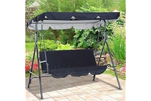 ZYWUOY Replacement Canopy Swing Seat Chair, 2 or 3 Seater Garden Swing Chair Cover Waterproof Anti-UV Pew Covers for Sun Shade Outdoor Seat, Black