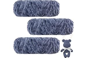 Maxee 300g(3×100g) Samtig Babywolle, Samt Wolle, Samt Chenille Garn, Kuschelweich Chenillegarn, Flauschige Weich Plüschwolle, Häkelgarn Wolle Zum Stricken & Häkeln-Blau grau