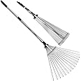 TABOR TOOLS J16E Telescopic Metal Rake, 160 cm long, Adjustable Folding Leaves Rake for Quick Clean Up of Lawn and Yard, Garden Leaf Rake, Expanding Handle with Adjustable 20-58cm Folding Head
