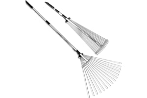 TABOR TOOLS J16E Telescopic Metal Rake, 160 cm long, Adjustable Folding Leaves for Quick Clean Up of Lawn and Yard, Garden Leaf Rake, Expanding Handle with Adjustable 20-58cm Folding Head