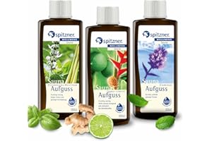 ‎SPITZNER Spitzner Saunaaufguss Set Lecker (3 x 190 ml) – Wellness Sauna, natürliches Saunaöl mit aromatischem Saunaduft Zitronengras-Basilikum, Ingwer-Limette, Eisminze