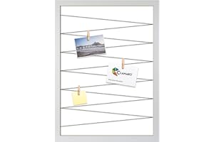 CLAMARO 'Collage Flex' Fotohalter 45x65 cm | Weiß Matt | Bilderrahmen Fotorahmen Collage mit Gummibändern und Foto Holzklammern | Ideal als Galerie für Fotos oder Postkarten