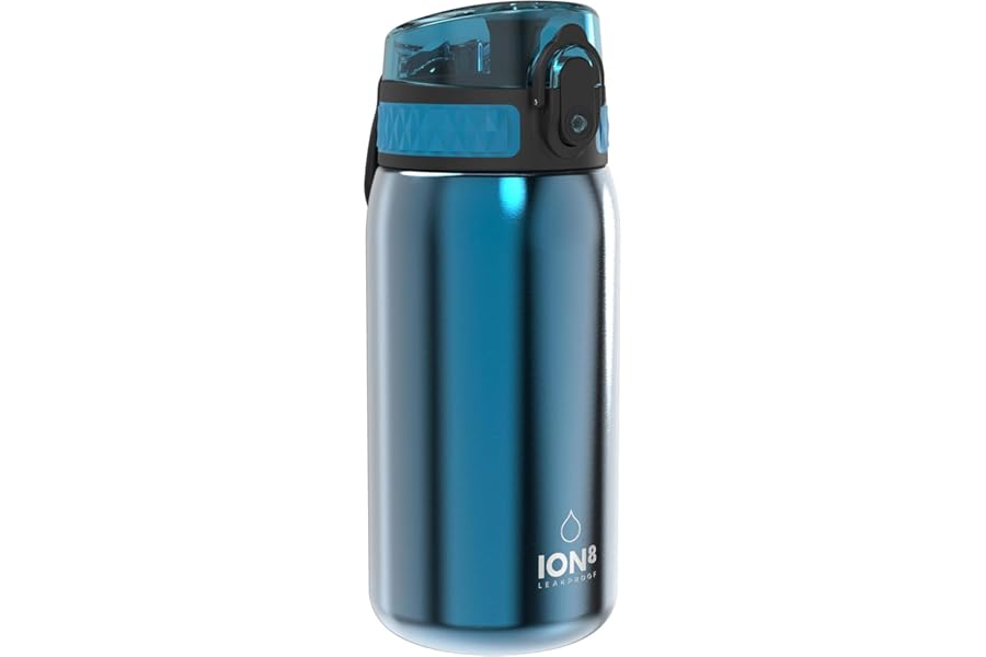 Ion8 Leak Proof Kids Water Bottle, Stainless Steel, Grey, 400 ml (13oz)