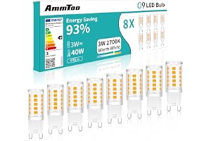 AmmToo LED-lampa G9 3W motsvarande 40 W, 410 lm, varmvit 2 700K, IRC >85, 360° vinkel, keramisk bas, 35 000 h, 90 % besparing - för ljuskrona, vägglampa, taklampa