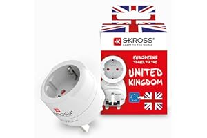SKROSS KROSS | 1.500230-E | Europe vers Royaume-Uni | Adaptateur de voyage Europe vers Royaume-Uni - Tension et puissance : 100V - 1300W / 250V - 3250W - Protection anti-choc électrique