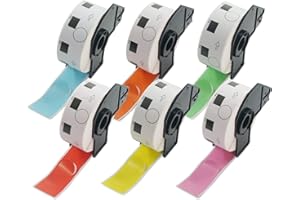 ‎BETCKEY BETCKEY - 6 rolls DK-11218 1 inch round labels compatible with Brother, Φ24 mm round, 6000 coloured labels mixed colour for Brother QL label printer
