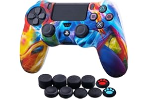 YoRHa Transferencia de Agua Camuflaje de Impresión Silicona Caso Piel Fundas Protectores Cubierta para PS4/slim/Pro Dualshock 4 Mando x 1 (Arroyo de Colores) con Los Puños Pulgar Thumb Gripsx 10