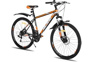 ROCKSHARK Hiland 26/27.5 Pulgadas Mountain Bike, Bicicletas para Hombres y Mujeres (con Frenos de Disco y Ruedas de radios), Negro, Naranja/Negro y Rojo/Blanco