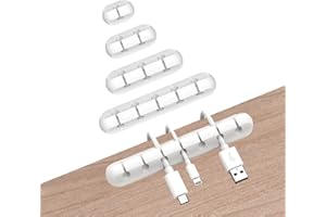 Lassuzie Clips Câble Organisateur Bureau, Lot de 5 Range Câbles Bureau, Organisateur Câble Silicone, Support de Câble Adhesif Accroche Cable, Câble Rangement pour USB Câbles de Chargeur/Souris, Blanc