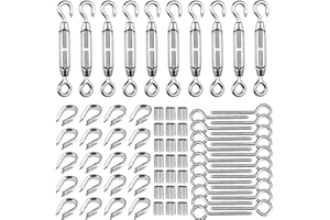 TooTaci 3mm Drahtseil Spanner Set,10 Stück M5 Seilspanner Spannschloss Edelstahl, 20 Stück M5 ösen schrauben,M3 Kauschen,40 Stück M3 Crimpschlaufe,Drahtspanner Zaunspanner für 3mm Kabel & Drahtseile