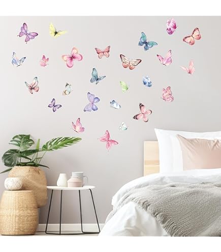 Autocollants Papillons 25 Stickers Muraux Papillons Enfants - Déco Chambre Bébé Rose Pastel - Facile à Poser/Décoller - PREMYO Décoration Murale Rose Pastel