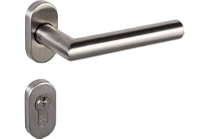 Gedotec Poignée de porte de chambre Poignée de porte en acier inoxydable Ferrure de porte en forme de L - Munich | Paire de béquilles sur rosace ovale