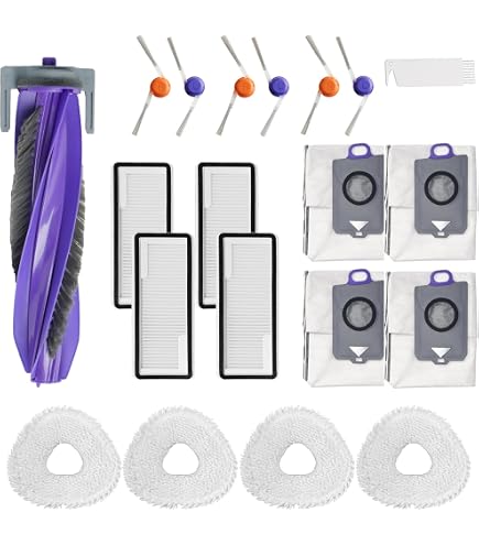 Parti di ricambio adatte per aspirapolvere robot Proscenic M8 Pro, 1 spazzola principale a rullo, 6 spazzole laterali, 3 panni per mocio, 3 filtri Hepa, 2 sacchetti per la polvere