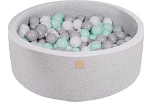 MEOWBABY Piscine À Balles pour Bébé - Rond 90x30cm Piscine a Balle pour Enfant avec 200 Balle, Coton, Gris Clair: Blanc/Gris/Menthe