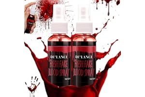 2 PSC Washable Fake Blood Spray,Halloween Fake Blood Splatter, DE'LANCI Liquid Blood for Clothes,Skin and Eye Drops,Squirt Fake Blood Makeup for Vampire Monster Zombie Bride and Costumes,100g(3.53 Oz)
