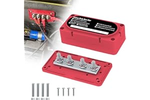 UCKASAYFY Heavy Duty Bus Bar 300A 12V Power Distribution Block with 5/16" (M8) 4-Posts Terminals Block with Cover for Automotive, Marine, Battery System (Red)