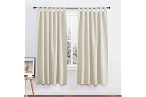 PONY DANCE Cortinas Termicas Aislantes Frio y Calor Dormitorio 140x160 CM, Cortinas Opacas 2 Piezas para Ventanas Cortas Habitacion Infantiles con Trabillas, Beige Claro