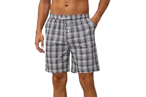 Nieery Pantalones de Pijama para Hombre Pantalones de Pijama para Hombre con Bolsillos Ropa de Noche Pantalones Cortos de Algodón a Cuadros para Casa Pantalones Cortos de Pijama