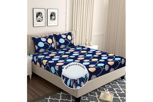 BSB HOME Premium Cotton 160 TC 210Tc Elastic Fitted Bedsheets with 2 Pillow Covers Double Bed with Corner Elastic Wrinkelfree Supersoft Floral Pattren Breathable Size-72X68+ 6 Inches Multicolour5