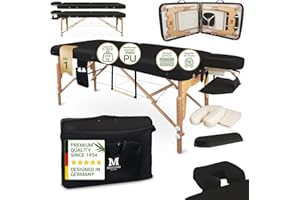 MASSUNDA - Mobile Comfort Deluxe Table de Massage réglable en Hauteur, Table de Massage Pliante Large en Bois Massif, Tables de Massage, Professionnelle (Noir)