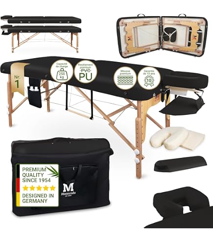 Table De Massage Pliante Vivezen 3 Zones En Bois - Avec Panneau Reiki Et Accessoires, Hauteur 15cm
