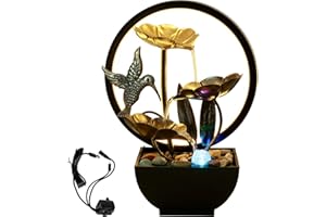 SYNYEY Foribyw Indoor Tabletop Water Fountain with Natural Rocks and LED Ring Lights, USB Powered Resin MeditationTabletop Fountain Zen Relaxation Water Fountain Tabletop Humidifier for Home Office Bedroom