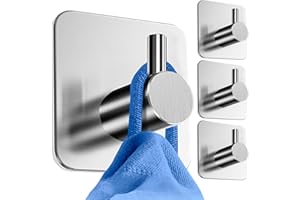 HoneyHolly Ganchos Adhesivos Para Pared, 4 Piezas Colgadores Adhesivos Resistentes, Acero Inoxidable, Colgadores Adhesivos Resistentes, sin Taladrar, Colgador Toalla Baño para Cocina, Baño, Aseo