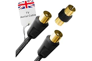 CABLE MOUNTAIN 2m Coaxial TV Aerial Cable - Male To Male Gold Plated RF Tv Cable with Adapter - Antenna AV Lead for Freeview, Freesat, Tv Antenna Extension - Black Straight Connection