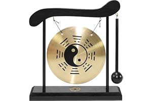 lyrlody Gong de Escritorio Chino, Golpe de Gong de Escritorio con Base de Madera, Decoración Zen Hecha de Madera y Cobre, para Sala de Estar de Oficina en Casa (diagrama de Bagua)