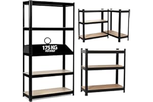 JupiterJX Garage Shelves Storage Shelving Unit, 5 Tier Heavy Duty 875KG Capacity Boltless Industrial Metal Racking Unit For Home/Office/Workshop/Warehouses (150 x 70 x 30cm, Black)