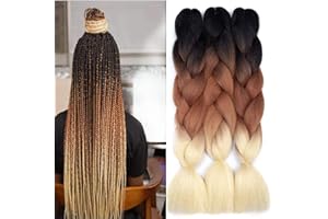 FANWYFYU 3 paquetes de extensiones de cabello sintético trenzado para mujer, extensiones de cabello Ombre Jumbo para trenzas de ganchillo (negro-marrón rubio)