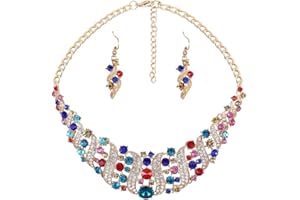 YAZILIND Frauen bunten Strass-Kristall-Halskette und Ohrring-Set Statement-Kragen-Schmuck-Set