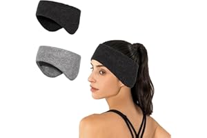 Mayoii 2PCS Winter Sports Headband for Women Running Headband Warm Cozy Fleece Stretchy Running Ear Warmers with Full Cover for Outdoor Sports (Black+DeepGray, One Size)
