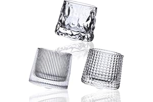 HolaJia Bicchieri da whisky in cristallo girevole – Bicchieri da whisky di alta qualità, 141,7 g, bicchiere da whisky, 3 pezzi Old Fashioned per bere Bourbon, Scotch, cocktail (fondo sferico)