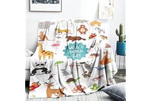 FEYG Animal Baby Blanket for Kids, World Animal Day Blankets for Toddler Girls Boys, 72 x 125 cm Wild Animal Baby Blanket, Soft Fleece Animal Throw Blanket for Girls Boys Newborn Baby Shower Birthday