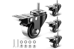 YUPEZOP 2 Inch Caster Wheels 800lbs, Threaded Stem Casters Set of 4 Heavy Duty, 1/4"-20x1" (Screw Diameter 1/4", Stem Length 1"), Safety Dual Locking Industrial Castors, Wheels for Cart, Furniture