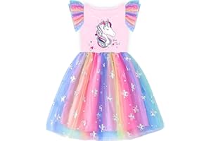 VIKITA Vestido Lentejuelas Patrón de Mariposa Unicornio Estampado Algodón Tulle Disfraz de Princesa Niñas