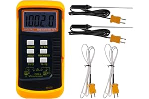 WINGFLY Dual Channel Digital Thermometer DT-6802 II with 2 K- type Thermocouples Sensor Probe, -58~2498°F Kelvin Scale Dual Measurement Meter Sensor for K/J/T/E/R/S/N Temperature Meter