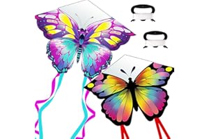 JoiTale Drachen Kinder, 2-teiliges Set Schmetterling Drachen, Flugdrachen für Kinder ab 3 Jahren, Riesiger Lenkdrachen Erwachsene, Familie Outdoor Spielzeug Strand Parks Gartenspielzeug, 100×73cm