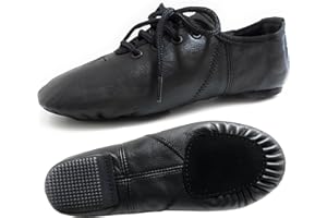 BAVA Jazz Shoes Split Sole Lace up Black Leather Modern Stage Dance Shoes