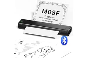 Odaro M08F A4 Tragbarer Drucker - Mobiler Drucker Unterwegs, Kleiner Bluetooth Thermodrucker, No-Ink Reisedrucker FüR Und Laptops, UnterstüTzt 210 X 297 Mm Breites A4 Thermopapier (Schwarz)