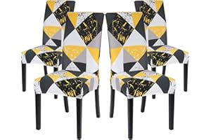 papasgix Coprisedie con Schienale 4 Pezzi,Fodere per Sedia per Sala da Pranzo Elasticizzato,Lavabile Estraibile, Copertura della Sedia per Casa,Cucina,Ristorante(Giallo Nero,4 Pezzi)