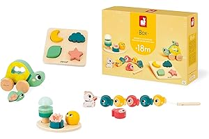 JANOD - Box de Juegos Bebé - Juguete Infantil 18 Meses - Juguetes de estímulo con Puzle de Madera - Motricidad Bebé - Juguetes de Actividad y Desarrollo psicomotriz - A Partir de 18 Meses - J04064