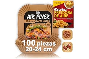 NOU PRIME Papel Freidora Aire 100 Piezas BPA free 20-24 cm, accesorios freidora de aire, papel air fryer cuadrado, papel para freidora de aire, moldes para freidora de aire, papel air fryer accesorios